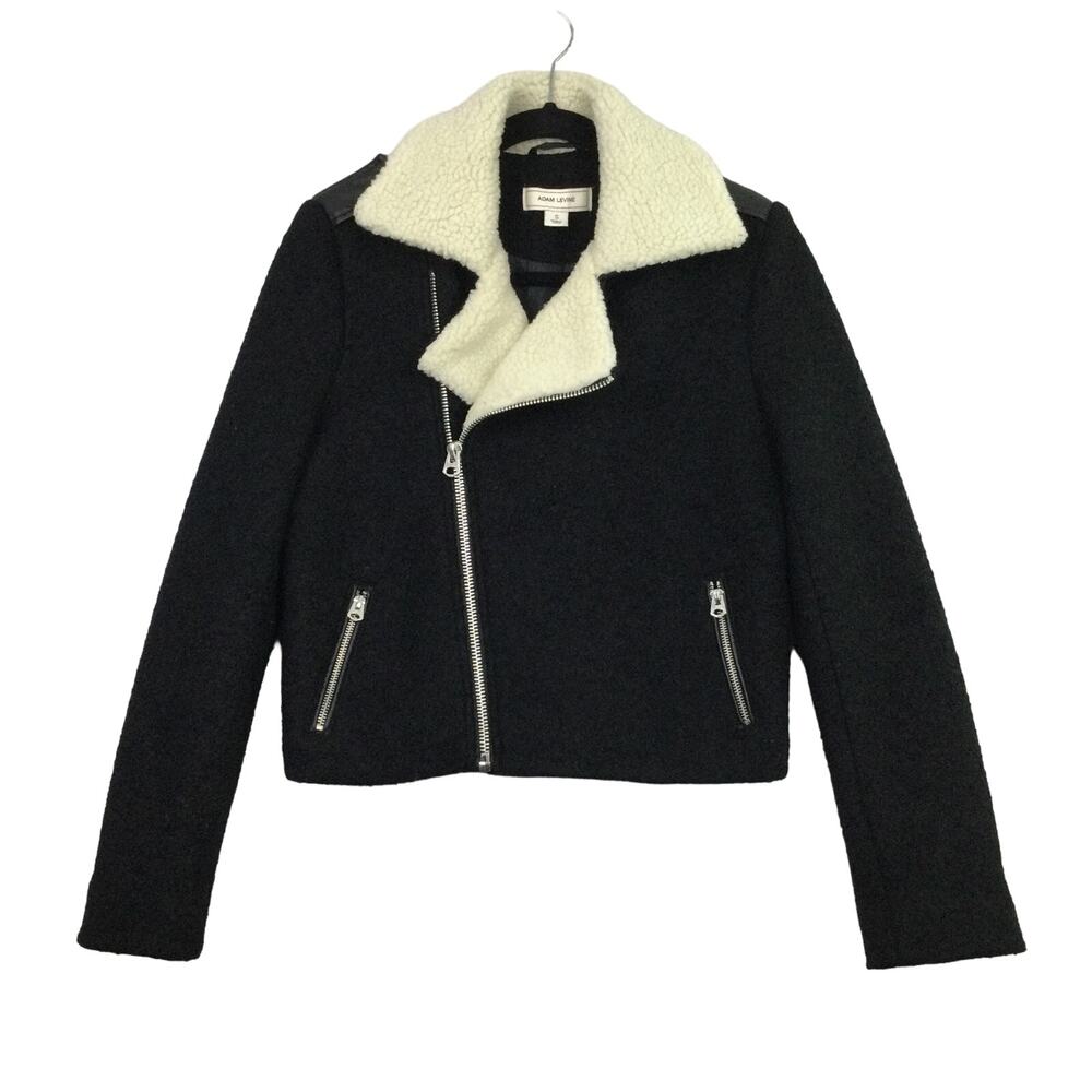 Adam Levine Casual Chic Wool Faux Sherpa Collar Trendy Streetwear Moto Jacket S